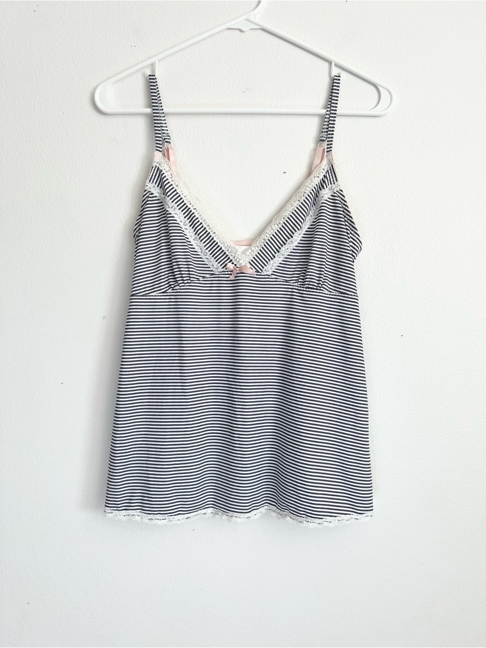Marilyn Monroe Lace Trim Babydoll Navy Striped Cami Tank Top Coquette Dollette M